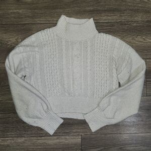 Women's Size Medium Pink Rose Brand Cream Cropped Long Sleeve Turtleneck Sweater